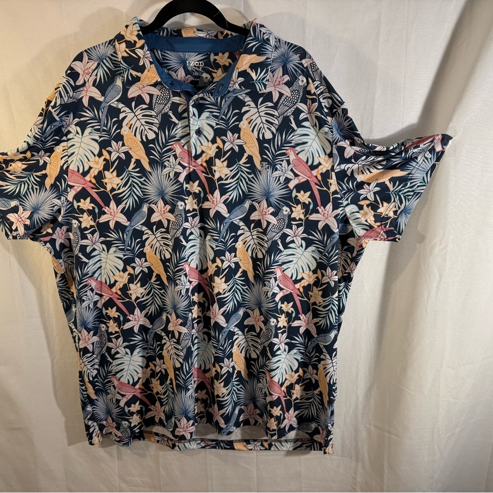 GOLF SWINGFLEX ELITE PRINTED POLO Izod Tropical‎ Bird Print Shirt  Men’s XXL